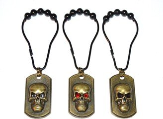 Halloween Skull Shower Curtain Hooks, Set Of 12, Antique Bronze, Crystal Eyes Choice Colors, Gold Or Black Roller Ball Rings