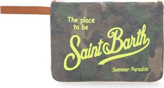 Logo Printed Zip-Up Clutch Bag-AB