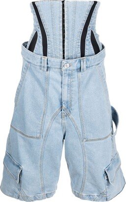 Panelled Corset-Style Denim Shorts