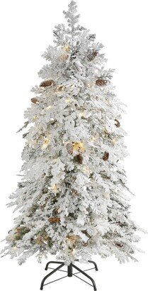 Flocked Montana Down Swept Spruce Artificial Christmas Tree with 100 Clear Led Lights