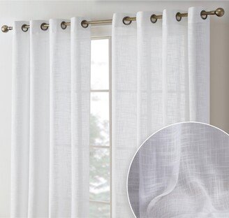 Madison Faux Linen Textured Semi Sheer Privacy Sun Light Filtering Transparent Window Grommet Long Thick Curtains Drapery Panels for Bedroom &