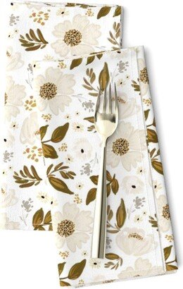 Neutral Botanical Dinner Napkins | Set Of 2 - Ivory Florals By Shopcabin Peonies White Flowers Autumn Floral Cloth Spoonflower