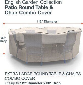 Budge Round Patio Table/Chairs Combo Cover, English Garden, Tan Tweed