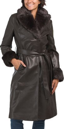 TJMAXX Faux Leather Belted Trench Coat With Faux Fur Cuffs For Women