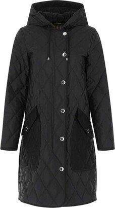 Diamond-Quilted Hooded Coat