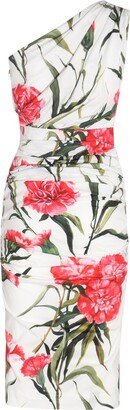 Carnation-Print Poplin One-Shoulder Dress