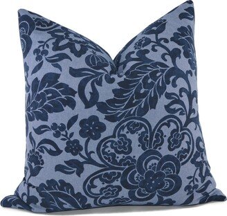 Throw Pillow Cover,, Tommy Bahamas Denim Blue Cotton Floral Two Tone Floral, Coastal Pillow, British West Indies