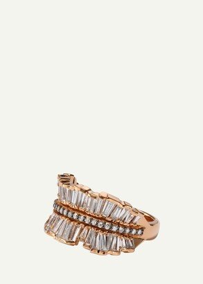 Nak Armstrong 20K Rose Gold Double Ruched Ribbon Ring with White Diamonds