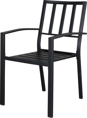 2pcs Backrest Vertical Grid Wrought Iron Dining Chair Black