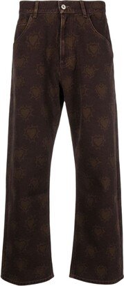 Heart-Print Wide-Leg Jeans