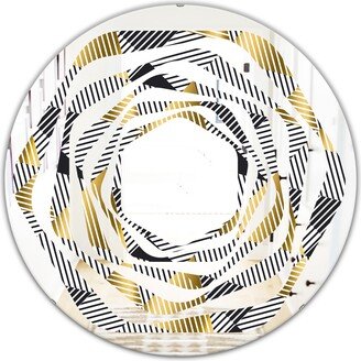 Designart 'Retro Luxury Waves In Gold and Blue VI' Printed Modern Round or Oval Wall Mirror - Whirl