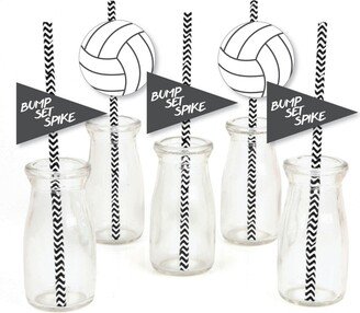 Big Dot Of Happiness Bump, Set, Spike - Volleyball Paper Straw Decor - Striped Decor Straws - 24 Ct