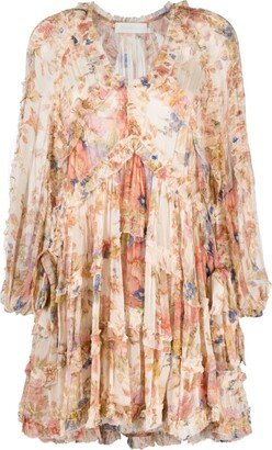 August Billow Frill floral-motif mini dress