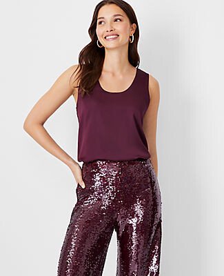 Shimmer Mixed Media Scoop Neck Shell Top