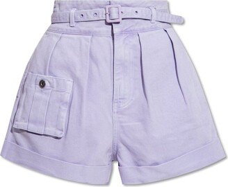 High-Waist Belted Denim Shorts