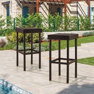 2 Pieces Patio Rattan Wicker Bar Stool Chairs