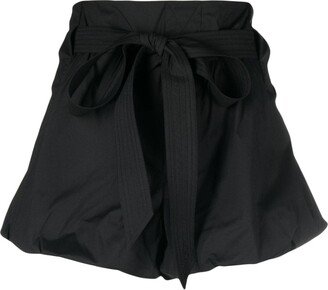 Puffball-Hem Belted Mini Shorts