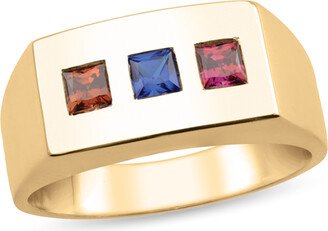 Father's Square-Cut Birthstone Three Stone Rectangle-Top Ring (3 Stones)
