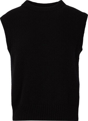 Knit Crewneck Vest With Side Split Sweater Black