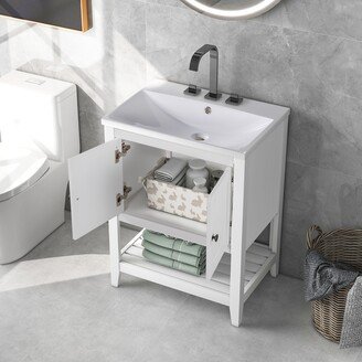 TOSWIN 24 Modern Sleek Bathroom Vanity Elegant Ceramic Sink with Solid Wood Frame Open Style Shelf