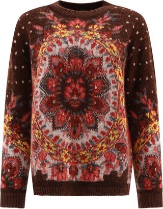 Pattern Printed Crewneck Knitted Jumper