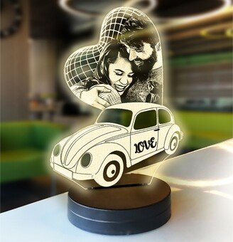 Unique 3D Illusion Led Photo Car Heart Nightstand Lamp Light, Colorful Led Night Light For Lovers, Personalized Desk Decoration