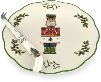 Christmas Tree Nutcracker Cheese Plate with Knife - Green/multi