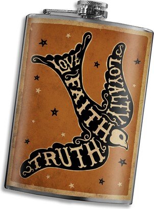 8 Oz. Liquor Flask, Sparrow | Truth, Faith, Love - Stocking Stuffer, Tattooer, Christmas, Vintage, Retro, Bird, Tattoo Flash