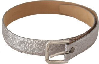 Metallic Silver Leather Metal Waist Buckle Women's Belt