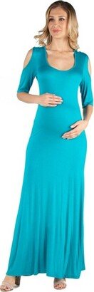 24seven Comfort Apparel Open Shoulder Maxi Masternity Dress-Jade-S