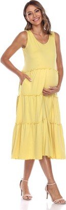 Maternity Plus Size Scoop Neck Tiered Midi Dress Yellow 1X