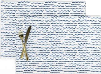 Watercolor Water Placemats | Set Of 2 - Ocean Waves By Anniemontgomerydesign Blue Aqua Swimming Sea Cloth Spoonflower