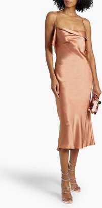 Draped silk-satin midi slip dress