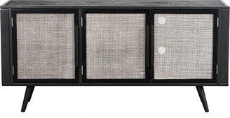 Rustic Black and Rattan Media Cabinet with Three Doors - 62.99 x 30.31 x 17.72