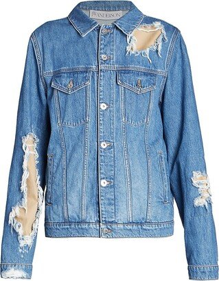 Distressed Denim Long-Sleeve Jacket