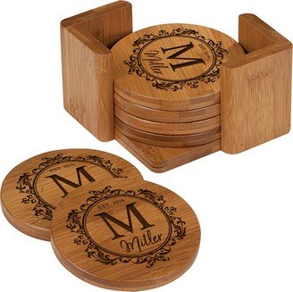 Bamboo Coasters | Monogram Personalized Coaster Set Handmade Round For Men Modern-AF