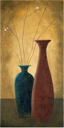 Pablo Esteban Two Slender Vases and Flowers Canvas Art - 15.5