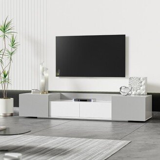 Modern TV Stand for 70 TV with Large Storage and Magnetic Doors, White