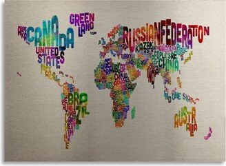 Michael Tompsett Typography World Map Ii Floating Brushed Aluminum Art - 22 x 25