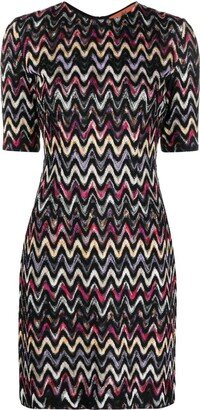 Zig zag pattern wool blend short dress