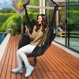 Patio Hanging Rope Swing Hammock Chair Side Pocket Supports up to 440 lbs-AA