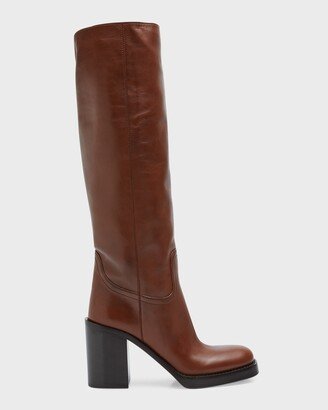 Leather Heeled Knee Boots-AA