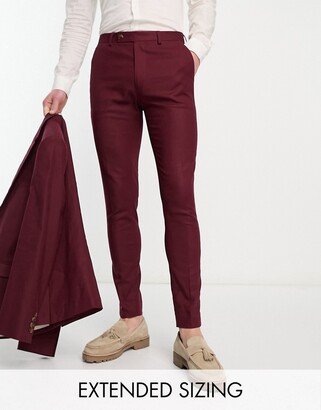 super skinny linen mix suit pants in burgundy