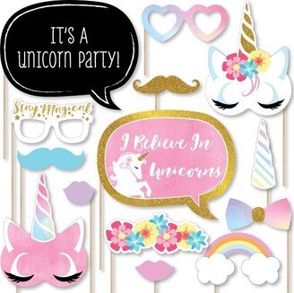 Big Dot of Happiness Rainbow Unicorn - Magical Unicorn Baby Shower or Birthday Party Photo Booth Props Kit - 20 Count