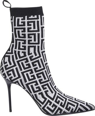 Monogram Knitted Pointed Toe Ankle Boots