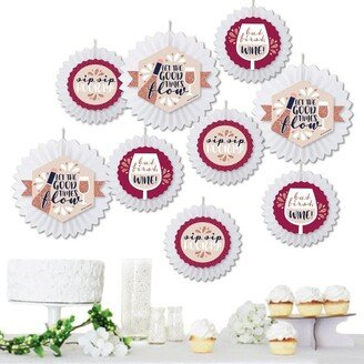 Big Dot of Happiness But First, Wine - Hanging Wine Tasting Party Tissue Decoration Kit - Paper Fans - Set of 9