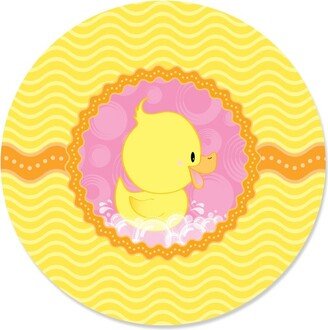 Big Dot of Happiness Pink Ducky Duck - Girl Baby Shower or Birthday Party Circle Sticker Labels - 24 Count