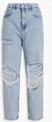 St. Tropez cropped distressed high-rise straight-leg jeans