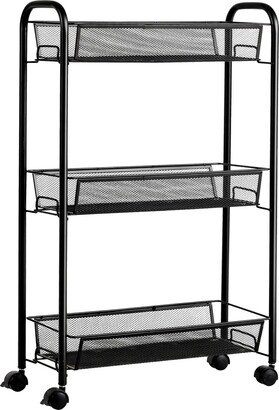 3 Tier Mesh Rolling Cart Mobile Organizer Multifunctional Storage Cart