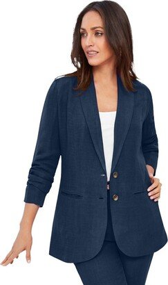 Jessica London Women's Plus Size Linen Blazer, 20 W - Navy